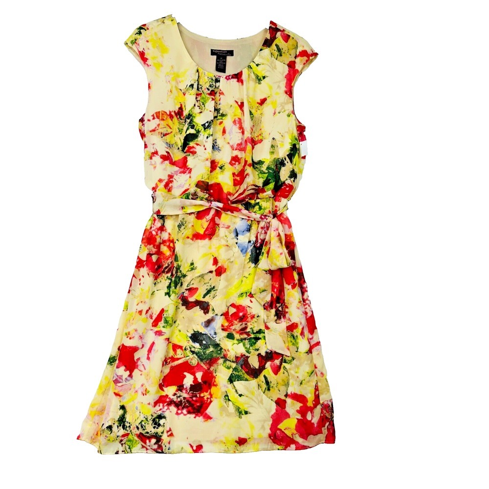 NWT Robbie Bee Ruffle‎ Dress Size 12 Graphic Floral Sleeveless Flounce A-Line